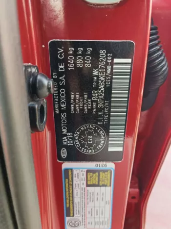 KIA RIO HATCHBACK 1.6L V4 PETROL RED 2019 USED